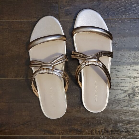 NEW Stuart Weitzman Sandals Womens 7.5 Metallic Luxury Designer Chic Shiny - Picture 2 of 8